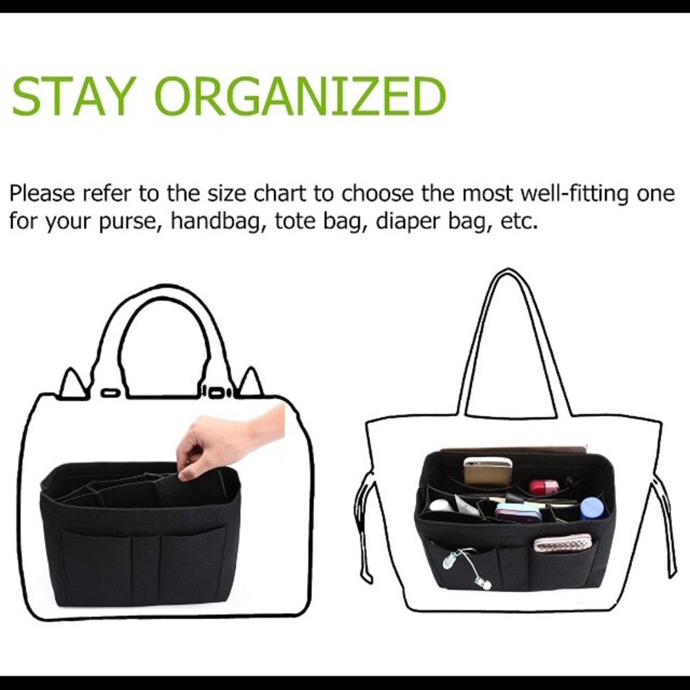 NEW XL Purse tote Insert Protector Organizer GM double zipper side snap pocket - Picture 8 of 10